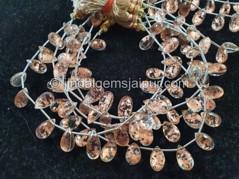 Copper Leaf Doublet Faceted Drops Beads
