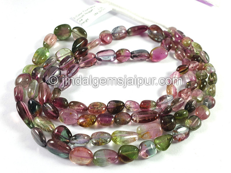 Bi Color Tourmaline Smooth Nuggets Shape Beads