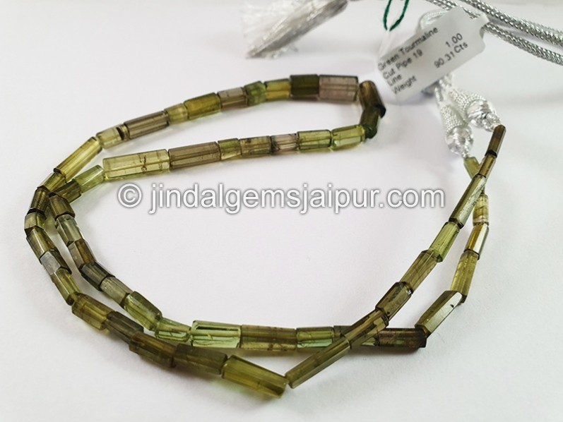 Green Tourmaline Cut Pipe Shape Beads
