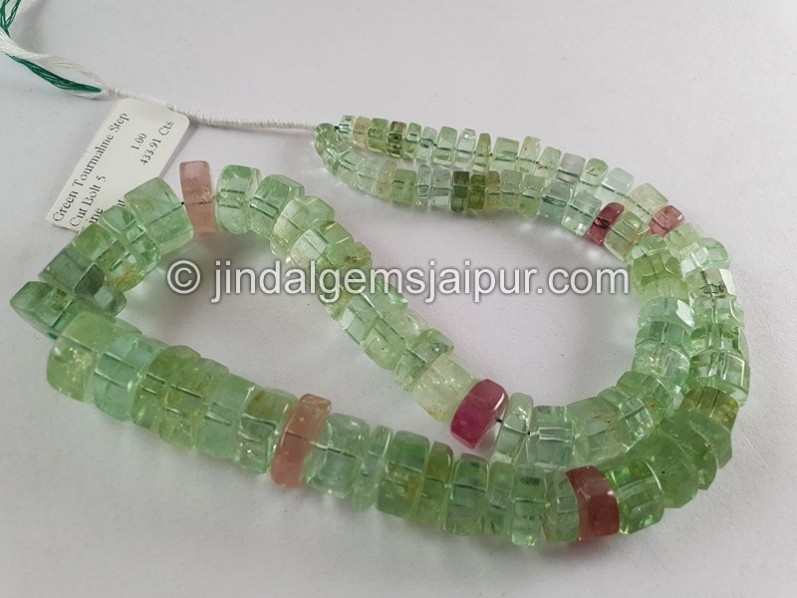 Mint Green Tourmaline Step Cut Bolt Beads