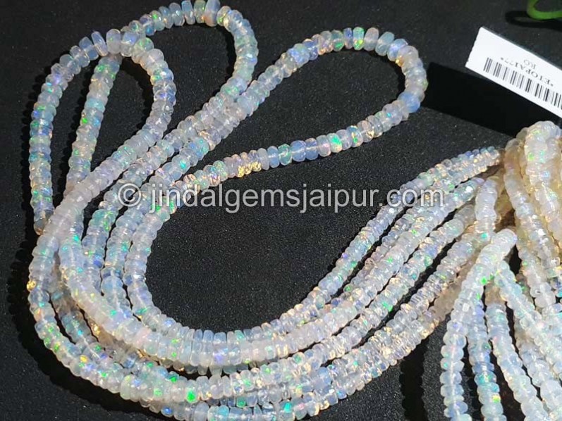 White Ethiopian Opal Faceted Roundelle Shape Beads