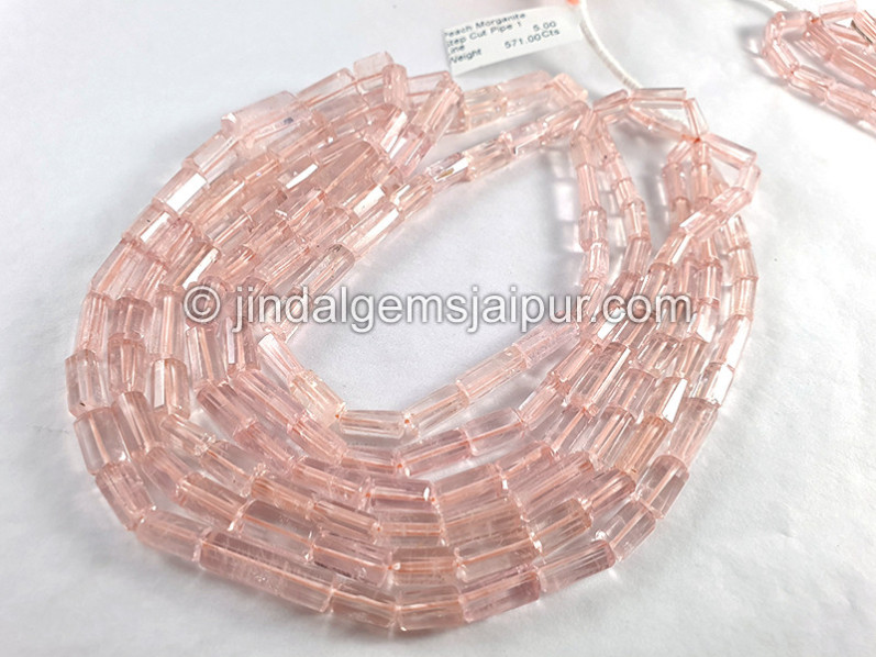 Peach Morganite Step Cut Pipe Shape Beads