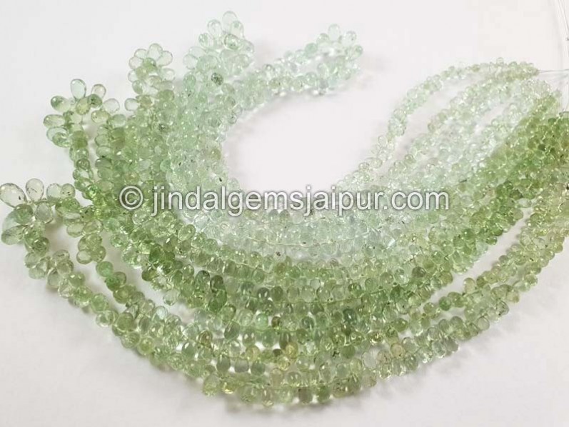 Light Basil Green Tourmaline Faceted Drops Beads