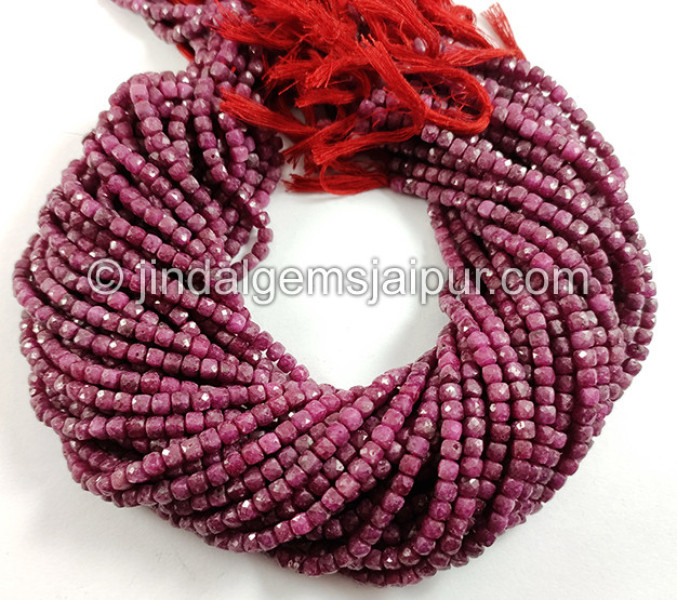 Ruby Faceted Cube Shape Beads