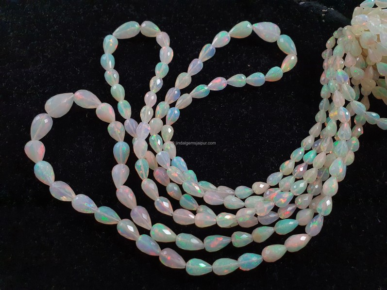 White Ethiopian Opal Straight Drill Faceted Drop Beads