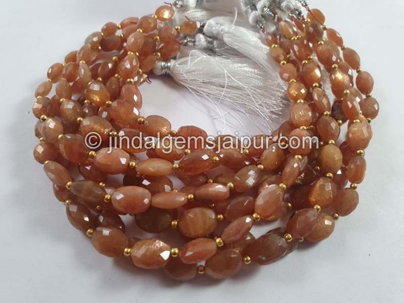 Golden Sheen Feldspar Faceted Oval Beads