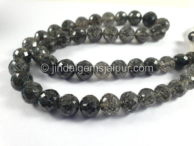 Black Rutile Faceted Round Shape Beads