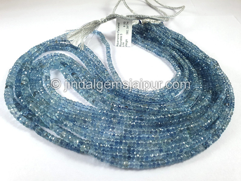 Aquamarine Faceted Roundelle Shape Beads