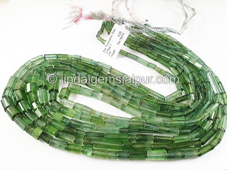 Blue Tourmaline Step Cut Pipe Shape Beads