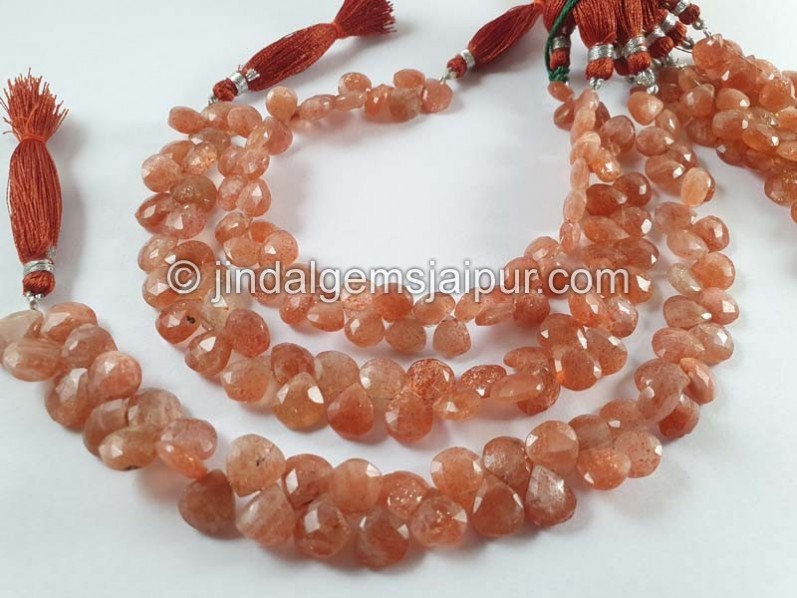 Sunstone Faceted Heart Beads