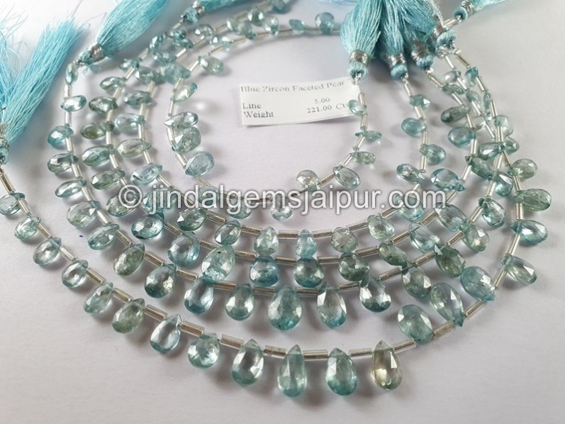 Blue Zircon Faceted Pear Shape Beads