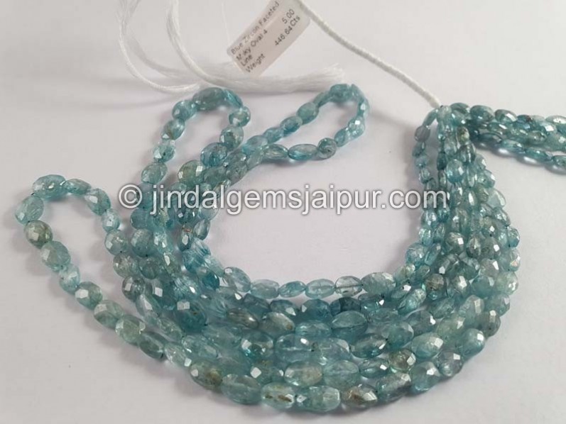 Blue Zircon Faceted Oval Beads