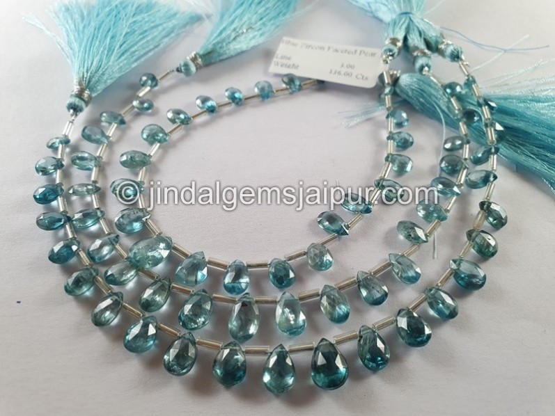 Blue Zircon Faceted Pear Shape Beads