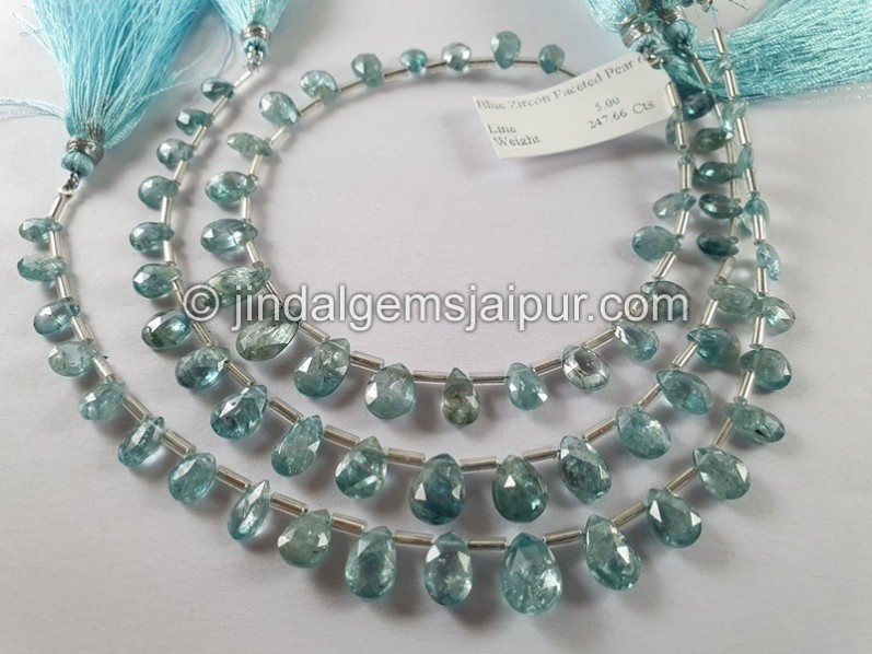 Blue Zircon Faceted Pear Shape Beads