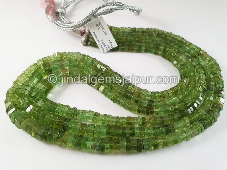 Green Tourmaline Cut Bolt Shape Beads