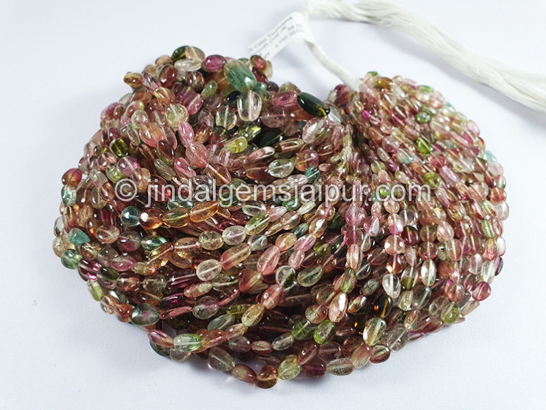 Bi Color Tourmaline Smooth Oval Shape Beads