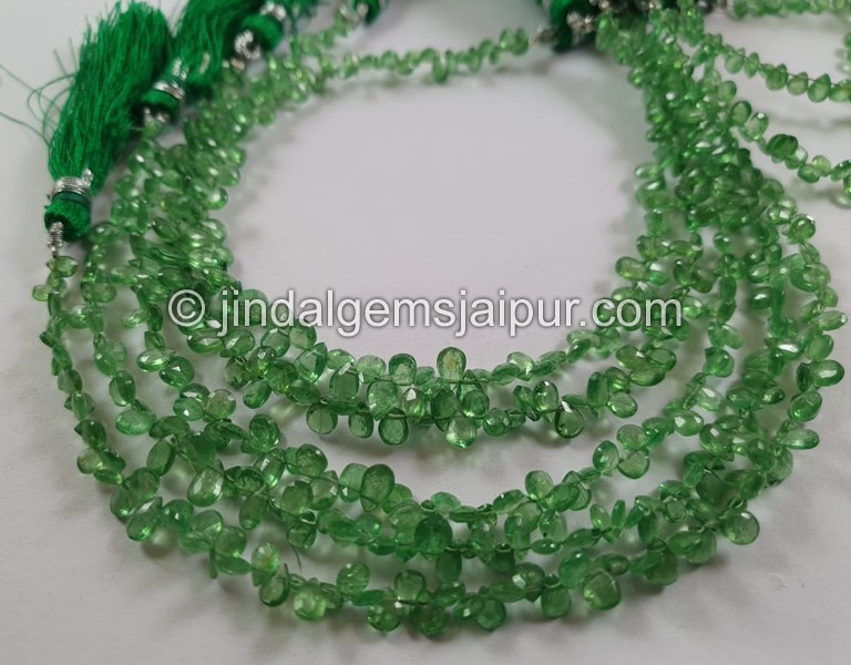 Basil Green Tsavorite Faceted Pear Beads