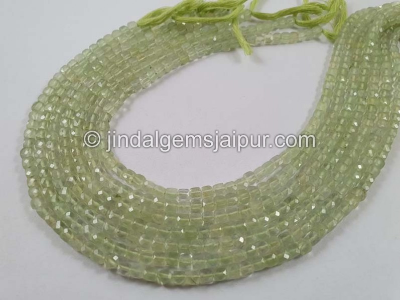 Prehnite Faceted Cube Beads