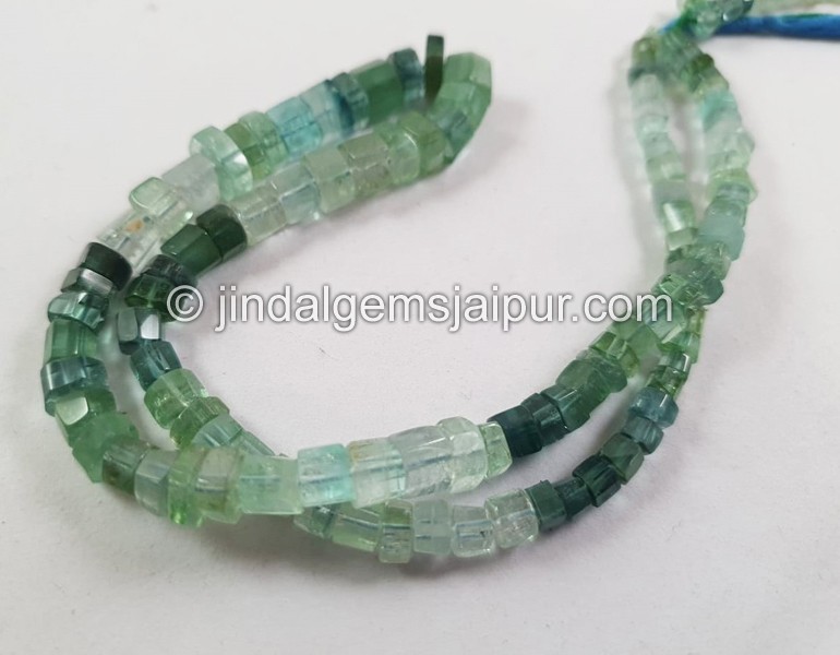 Bluish Green Tourmaline Shaded Step Cut Roundelle Beads