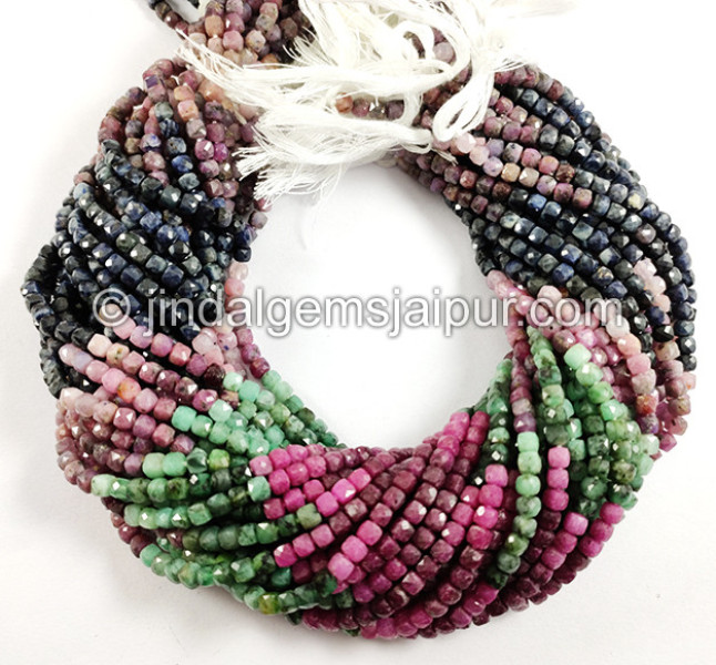 Multi Precious Faceted Cube Shape Beads