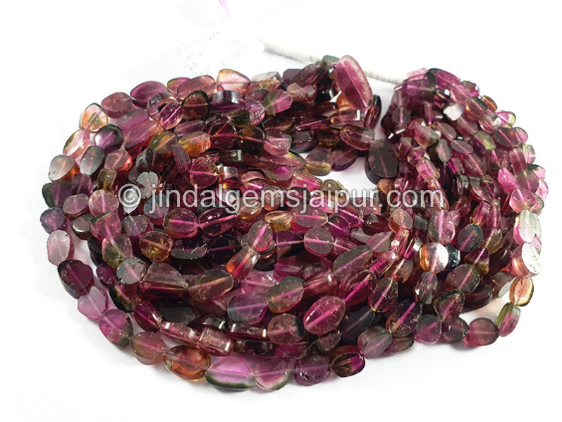 Bi Color Tourmaline Flat Oval Shape Beads
