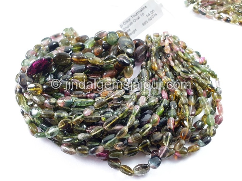 Bi Color Tourmaline Smooth Oval Shape Beads