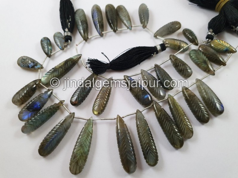 Labradorite Carved Long Pear Beads