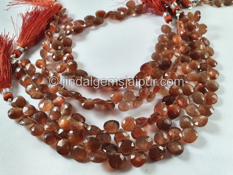 Chocolate Feldspar Faceted Heart Beads