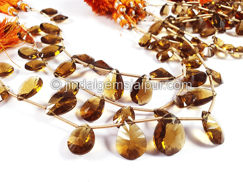 Coganac Quartz Double Concave Cut Pear Shape Beads