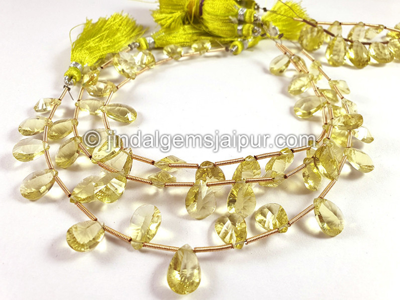 Lemon Quartz Double Concave Cut Pear Shape Beads