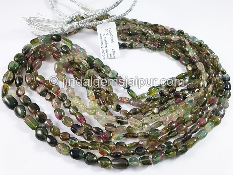 Bi Color Tourmaline Smooth Nuggets Shape Beads