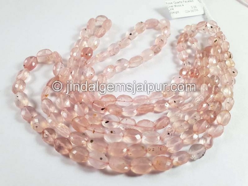 Dotted Rose Quartz Faceted Oval Beads