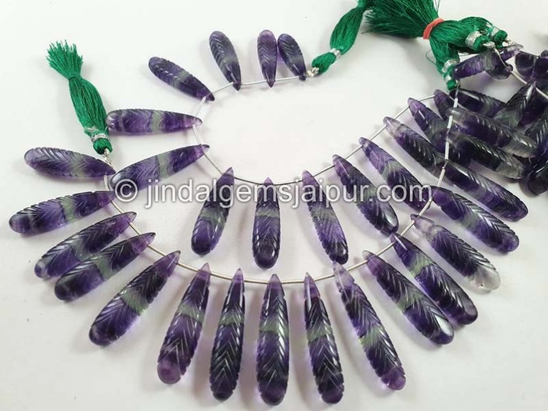 Bi Color Purple Fluorite Carved Long Pear Beads
