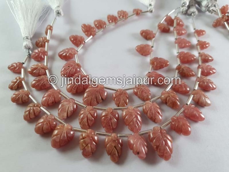 Rhodochrosite Carved Leaf Beads