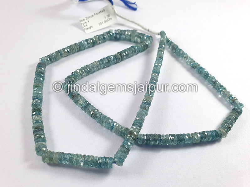 Blue Zircon Faceted Tyre Shape Beads