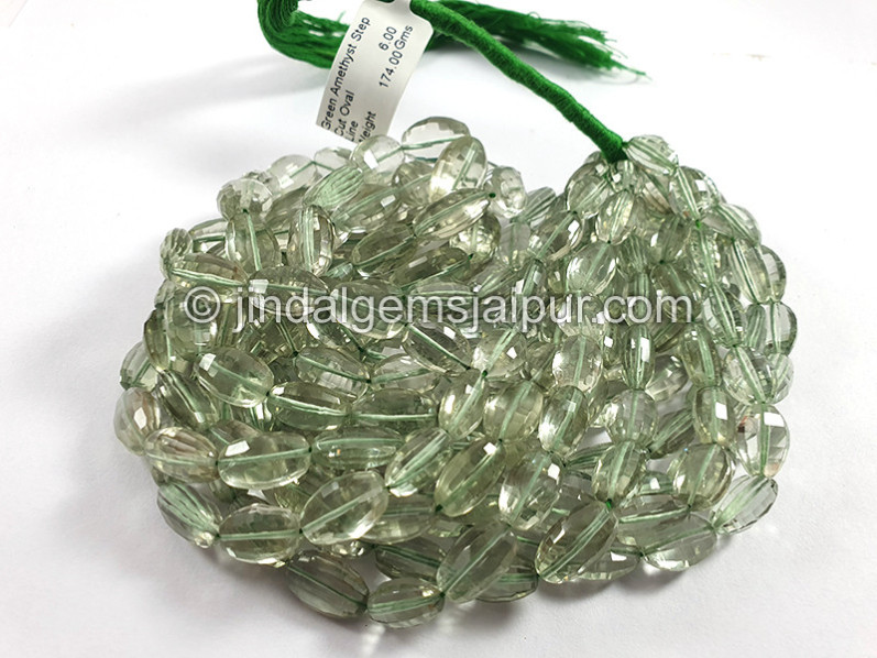 Green Amethyst Step Cut Oval Shape Beads