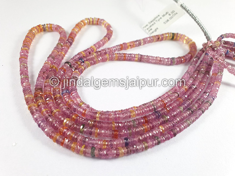 Pink Sapphire Multi Faceted Tyre Shape Beads