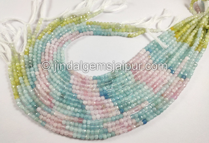 Multi Aquamarine Faceted Cube Shape Beads