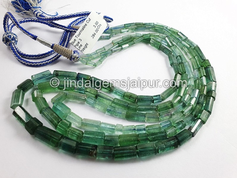 Blue Tourmaline Cut Pipe Shape Beads