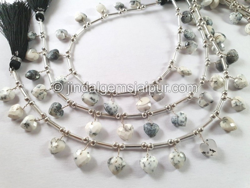 Dendritic Opal Fancy Faceted Heart Beads