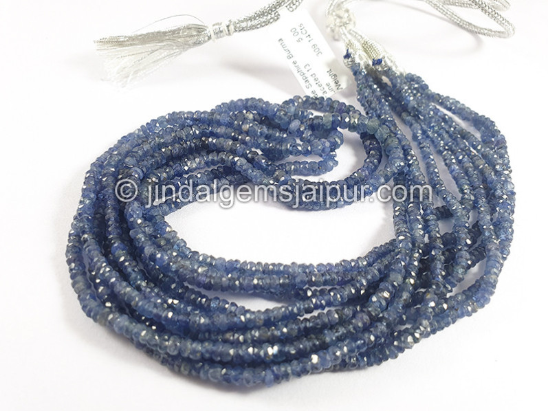 Blue Sapphire Burma Faceted Roundelle Shape Beads