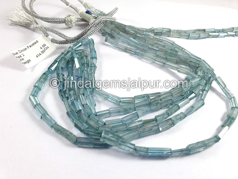 Blue Zircon Faceted Pipe Shape Beads