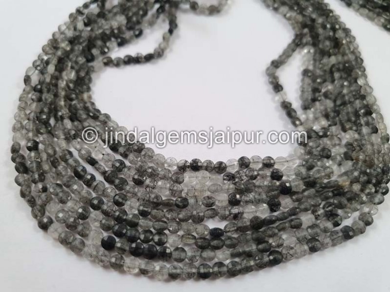 Black Rutile Faceted Coin Beads