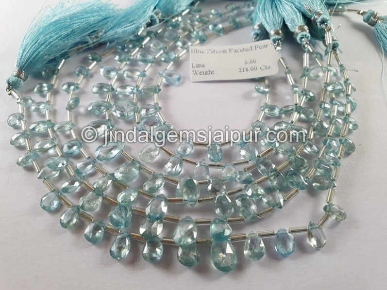 Blue Zircon Faceted Pear Shape Beads