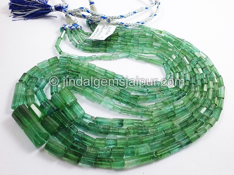 Emerald Green Tourmaline Cut Pipe Shape Beads