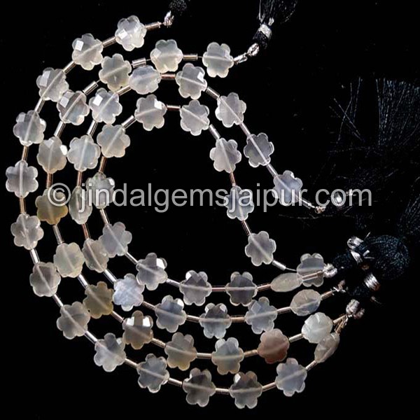 White Moonstone Faceted Flower Shape Beads