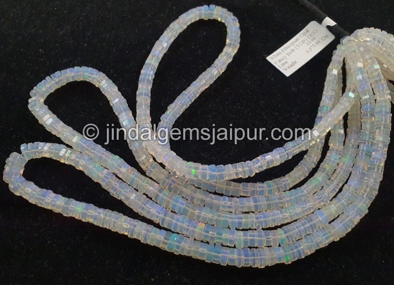 White Ethiopian Opal Fancy Smooth Bolt Beads