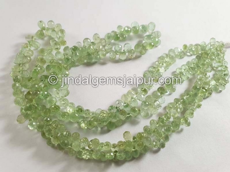 Light Basil Green Tourmaline Faceted Drops Shape Beads