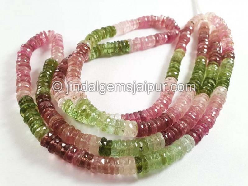 Multi Pink & Green Tourmaline Far Faceted Tyre Beads