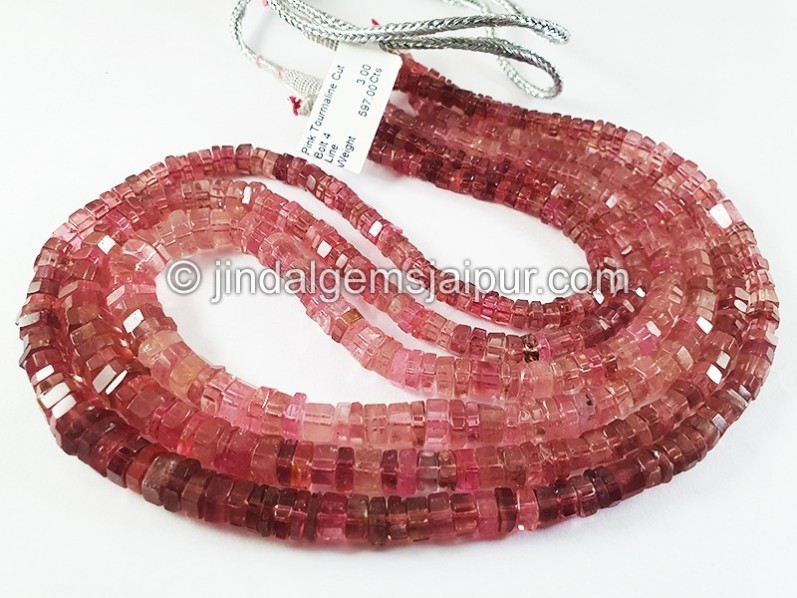 Pink Tourmaline Cut Bolt Shape Beads